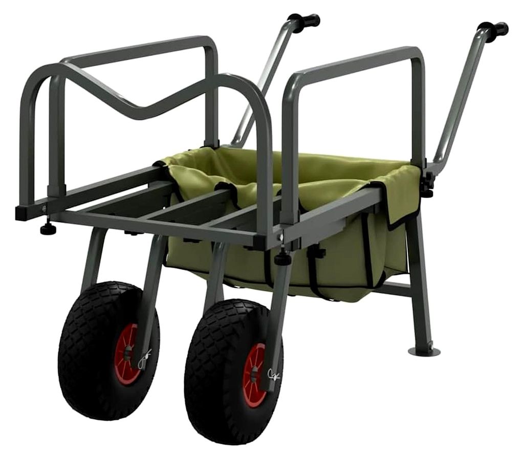 Angelwagen mit 2 Rädern, Klappdesign, Transportwagen für Angeln und Camping, Trolley Bollerwagen, Grün pulverbeschichteter Stahl