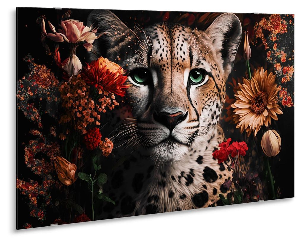 STYLER, tableau en verre 80x120 cm, lion avec des fleurs, Image du produit 