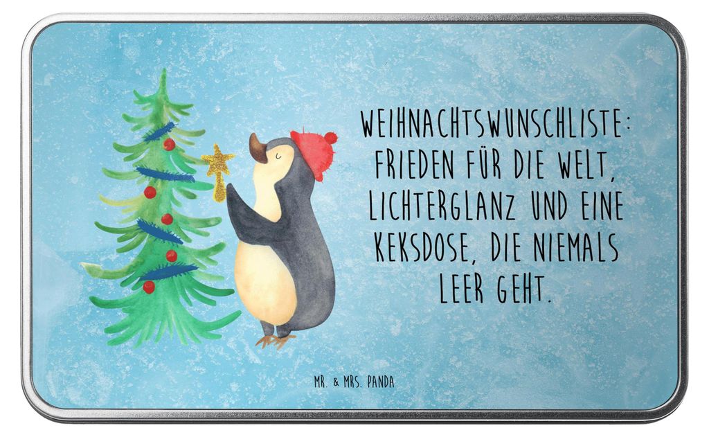 Mr. & Mrs. Panda Teedose Pinguin Weihnachtsbaum - Eisblau - Geschenk, Kaffeedose, Geschenkbox, Heiligabend, Winter, Keksbox, Dose, Blechdose, Weihn...
