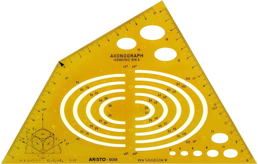 Aristo Schablone Axonograph Isometric DIN 5, 240 x 135 mm, Produktbild 