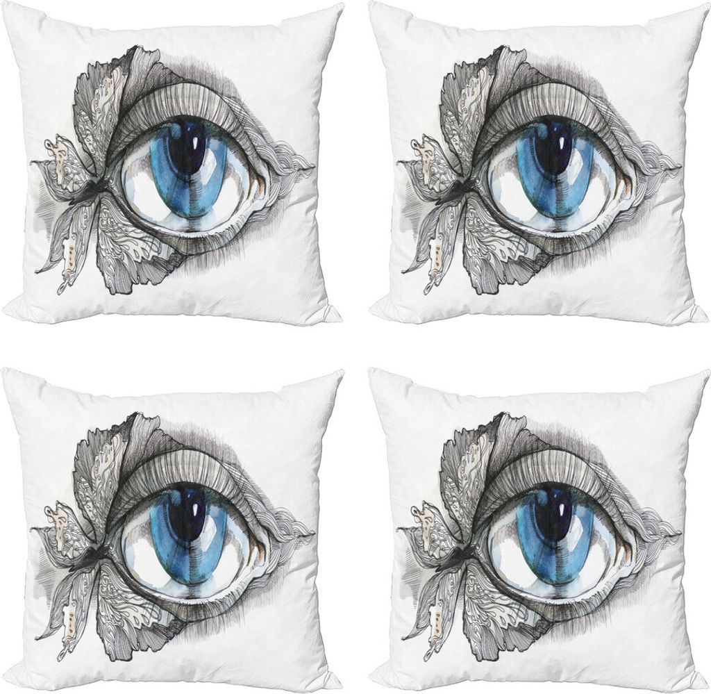 ABAKUHAUS Auge Kissenbezug Set (4 Stück), Menschliches Auge Schmetterling Dreamy, Moderner Doppelseitiger Digitaldruck, 60 cm x 60 cm, Schwarz Wei...