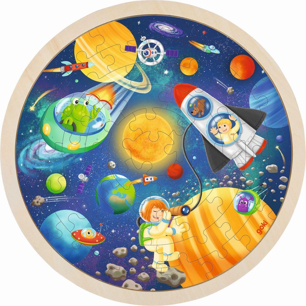 GOKI Rundes Holzpuzzle Universum 57 Teile