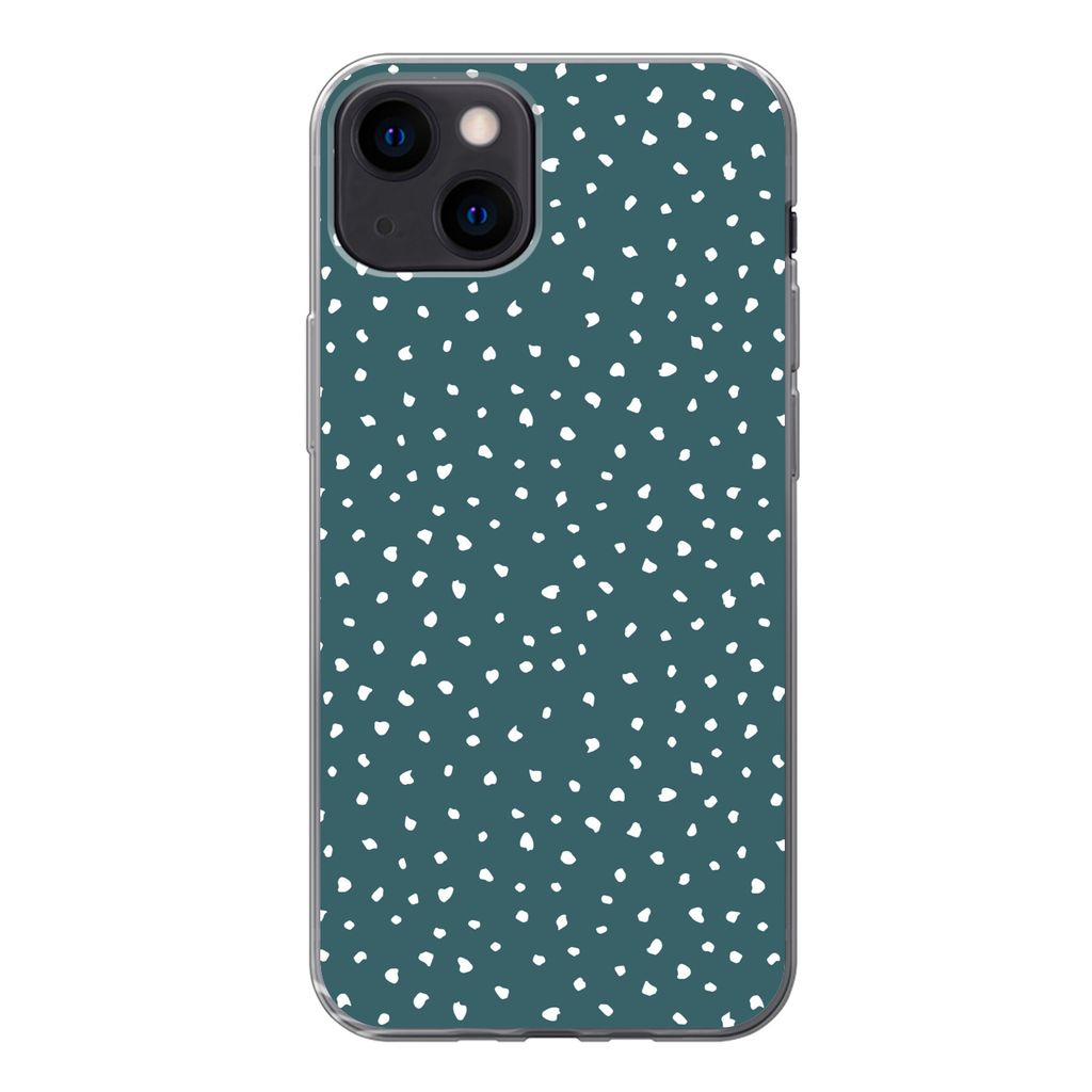 MuchoWow Handyhülle Schutzhülle Hülle für iPhone 13 Polka dots - Weiß - Grün Silikon Softcase Handy Hülle - Karteninhaber