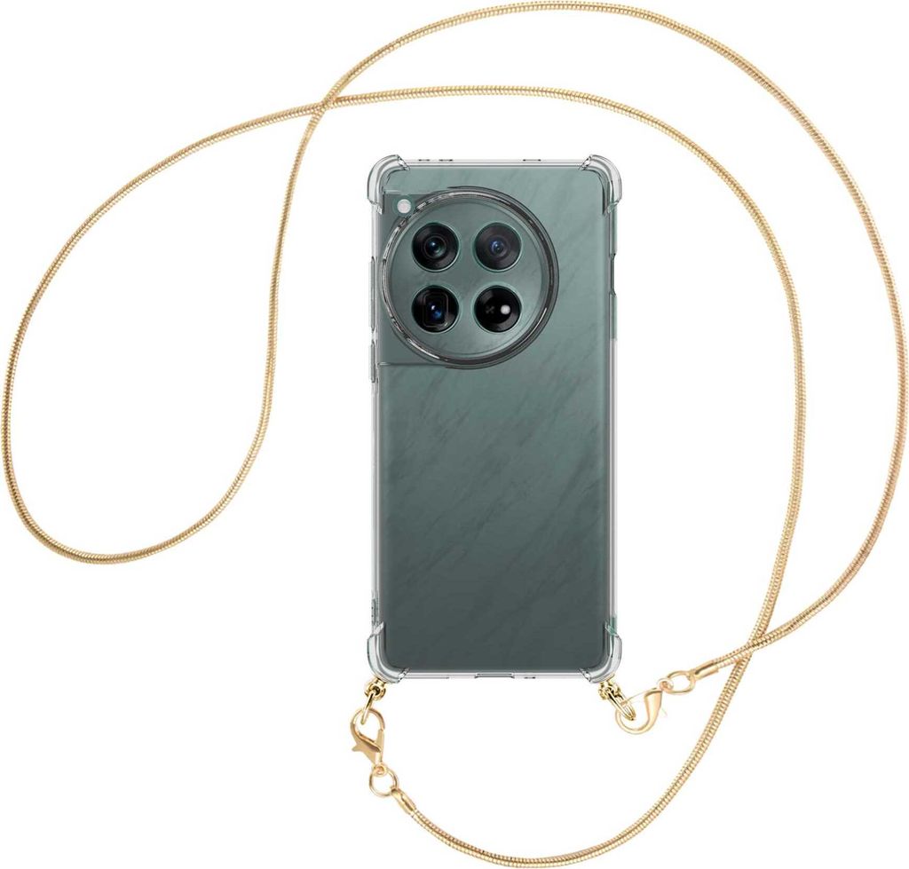 Handykette Backcover-Schutzhülle mit Band (Metall goldfarben) für OnePlus 12 5G (PJD110) - goldfarbene Snake-Kette