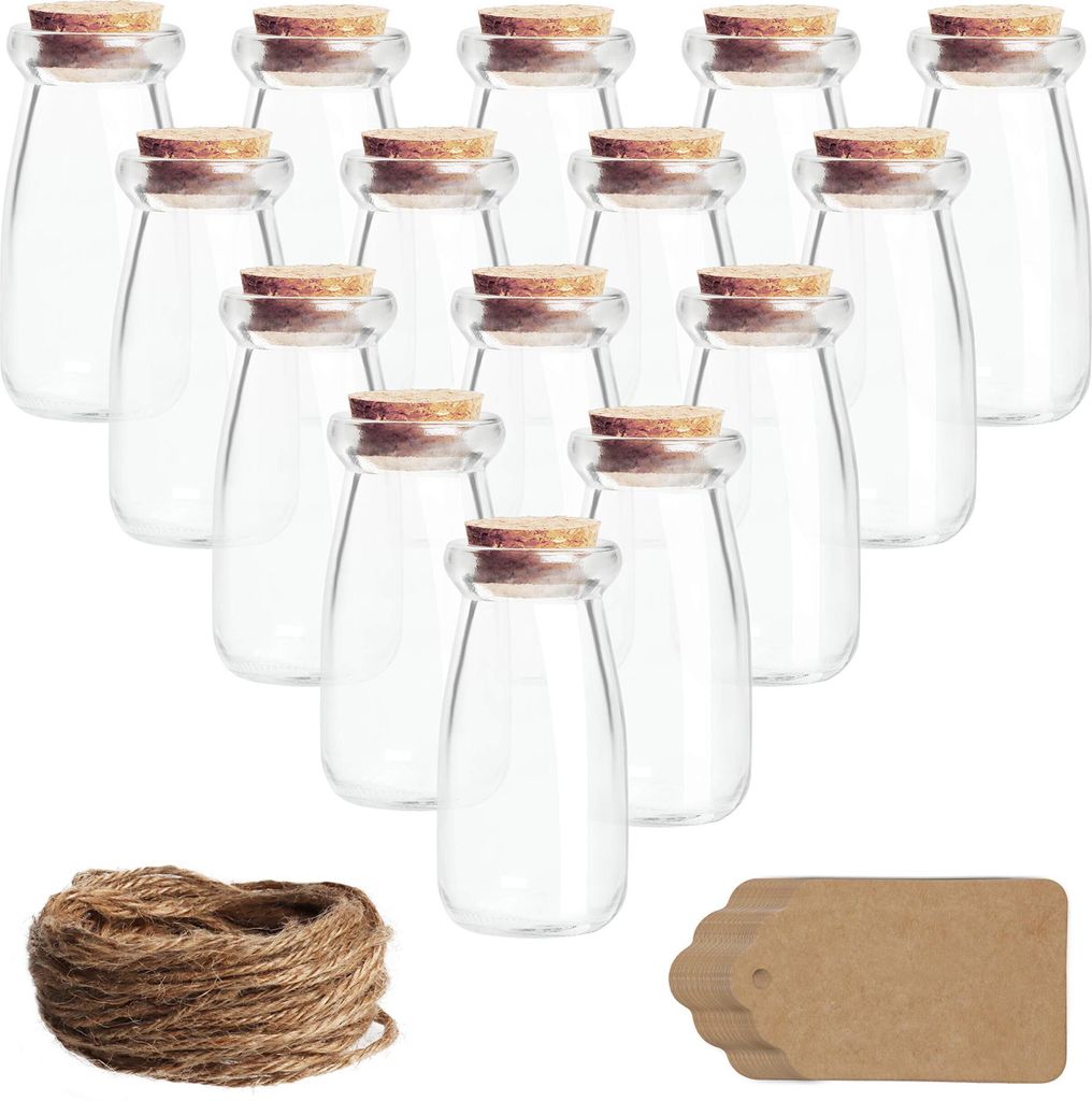 Belle Vous Mini Glasflaschen mit Korken, Etiketten und Schnur (30er Pack) - 100 ml - Kleine Phiolen zum Befüllen Luftdicht mit Etiketten für