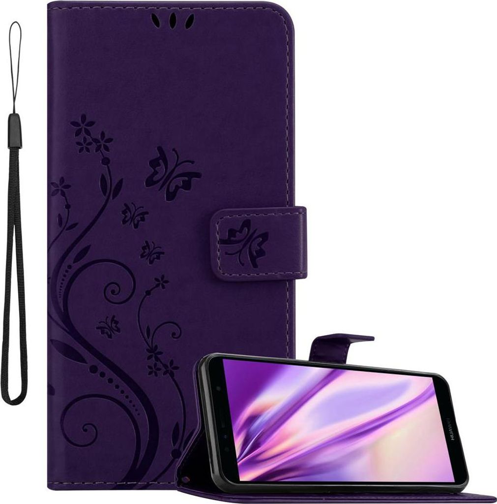 Cadorabo Hülle für Honor 7A / Huawei Y6 PRIME 2018 Schutz Hülle in Lila Schutzhülle Handy Hülle Etui Case Blumen Flower