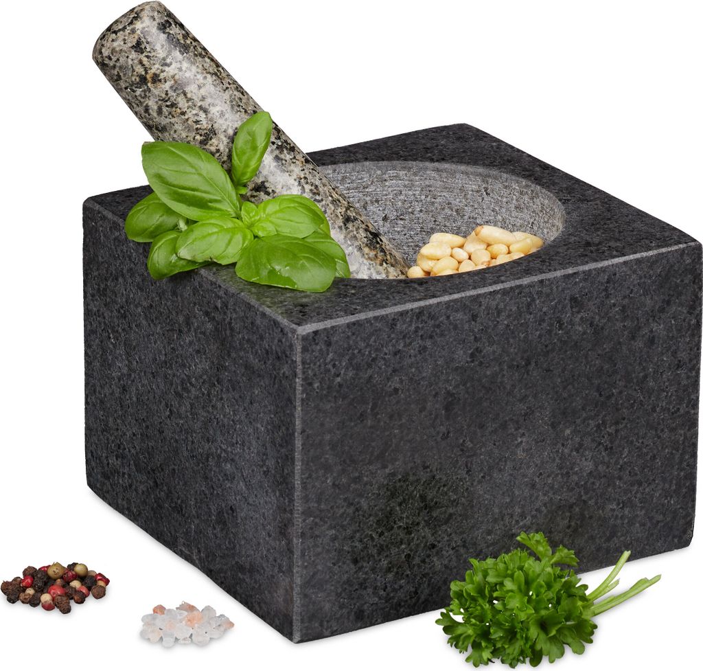 Relaxdays Mörser mit Stößel, Granit, poliert, für Gewürze & Produktbild 