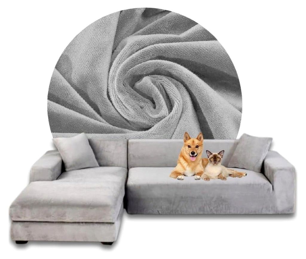 Ecksofa Bezug Grau – Sofabezug L-Form – Eckcouch Überwurf – Lounge Abdeckung L-Form – Couchbezug Samt Stretch – Sofahusse für Schlafcou...