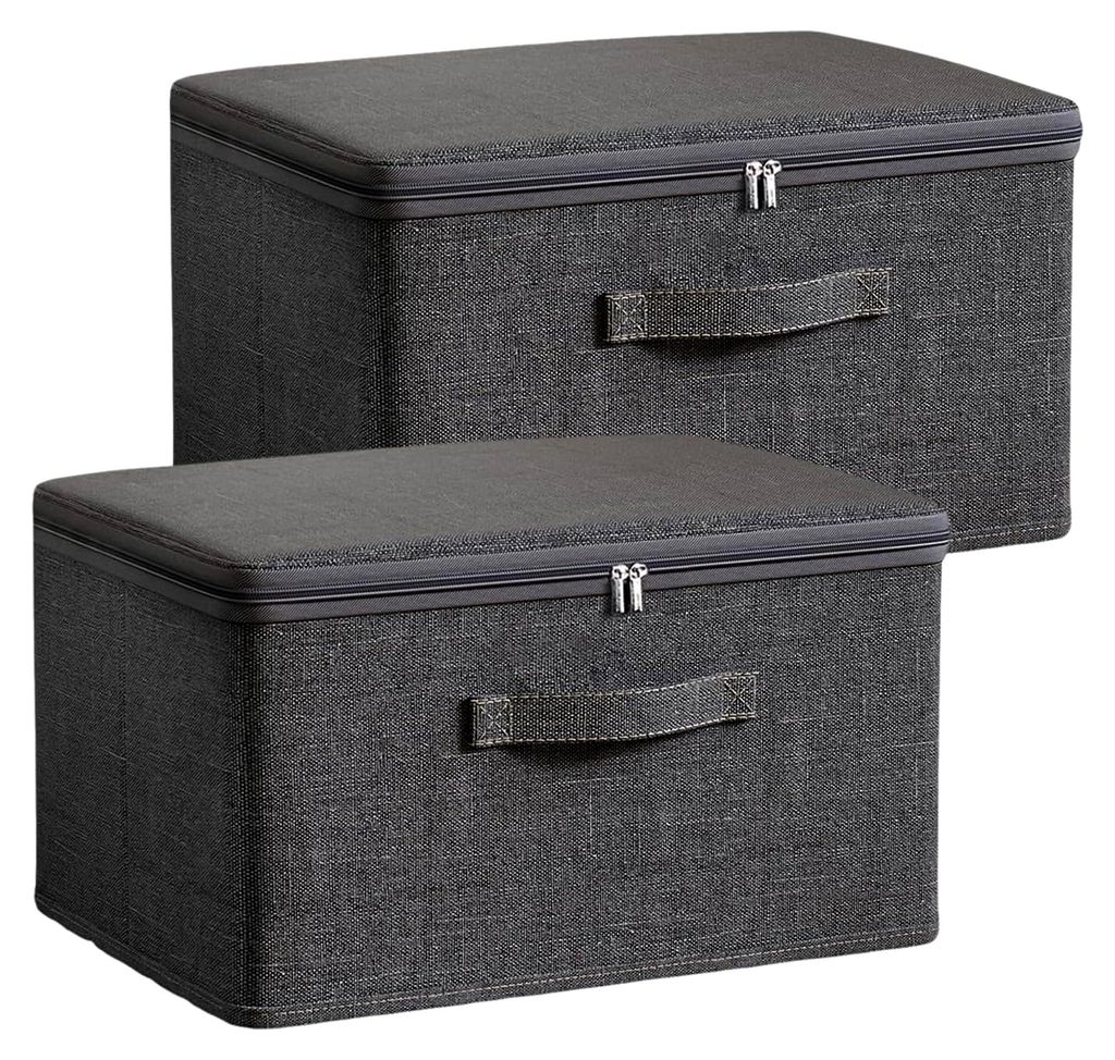 2 Stück Aufbewahrungsbox mit Deckel aus Stoff, stapelbare Faltbox mit Reißverschluss für Bettdecken und Kleidung (M: 38 x 25 x 16 cm)