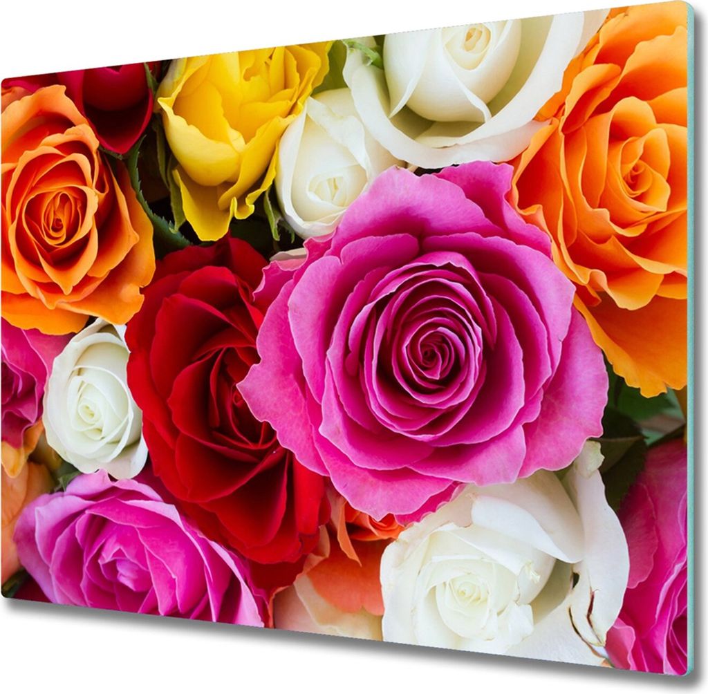 Glas Herdabdeckplatte 60x52 cm Spritzschutz Glasabdeckplatte Schneidebrett Bunte Rosen