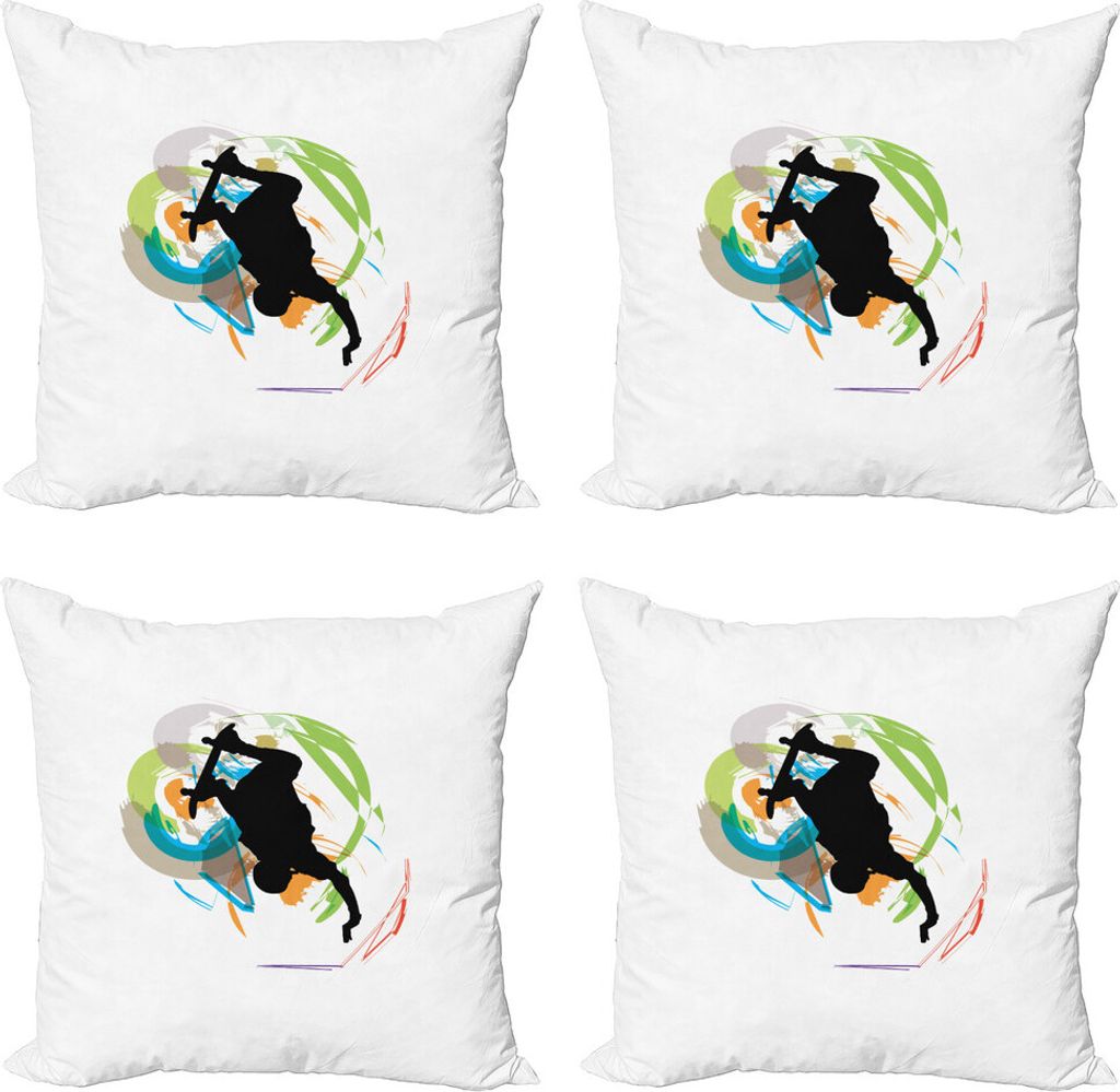 ABAKUHAUS Jugend Kissenbezug Set (4 Stück), Skating Teen Tumble, Moderner Doppelseitiger Digitaldruck, 40 cm x 40 cm, Mehrfarbig