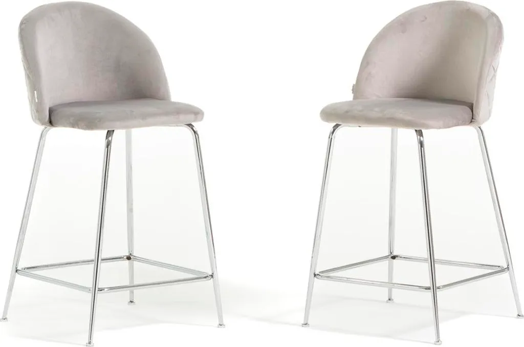 Tabouret de Cuisine pour Îlot Central en Velours Gris et Argent SARA
