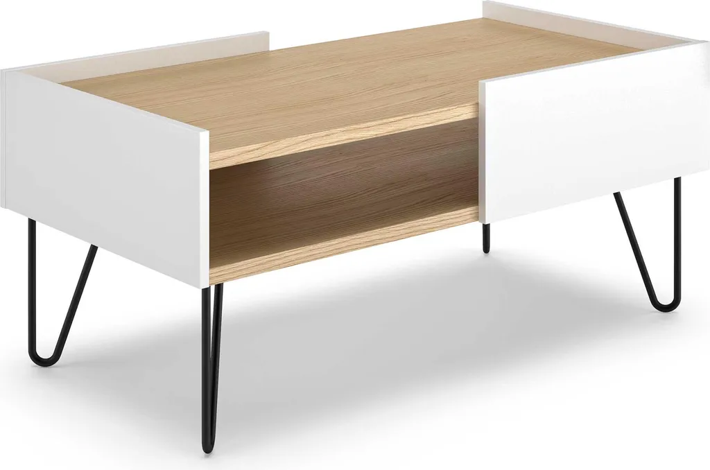 Table basse bicolore en bois de chêne clair et blanc - Finition Premium