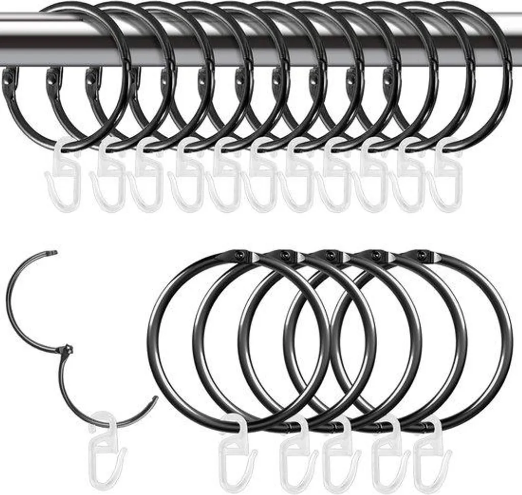 Anneaux pour rideau de douche métalliques noirs 50mm - Set de 15