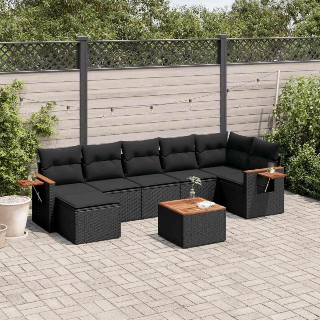 Gartenmöbelgarnituren - 8-tlg. Garten-Sofagarnitur mit Kissen Schwarz Poly Rattan Möbel21