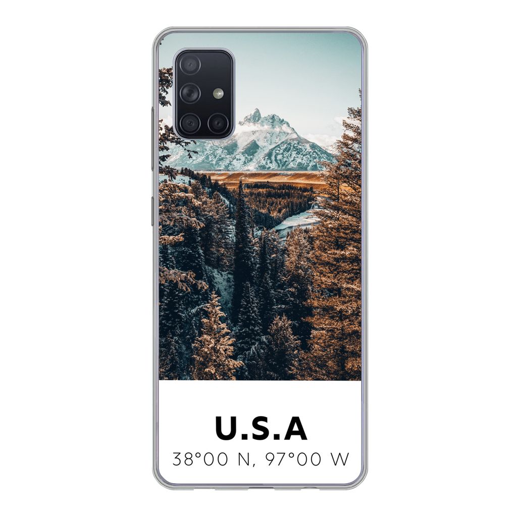 MuchoWow Handyhülle Schutzhülle Hülle für Samsung Galaxy A71 Amerika - Berge - Bäume Silikon Softcase Handy Hülle - Kartenbesitzer