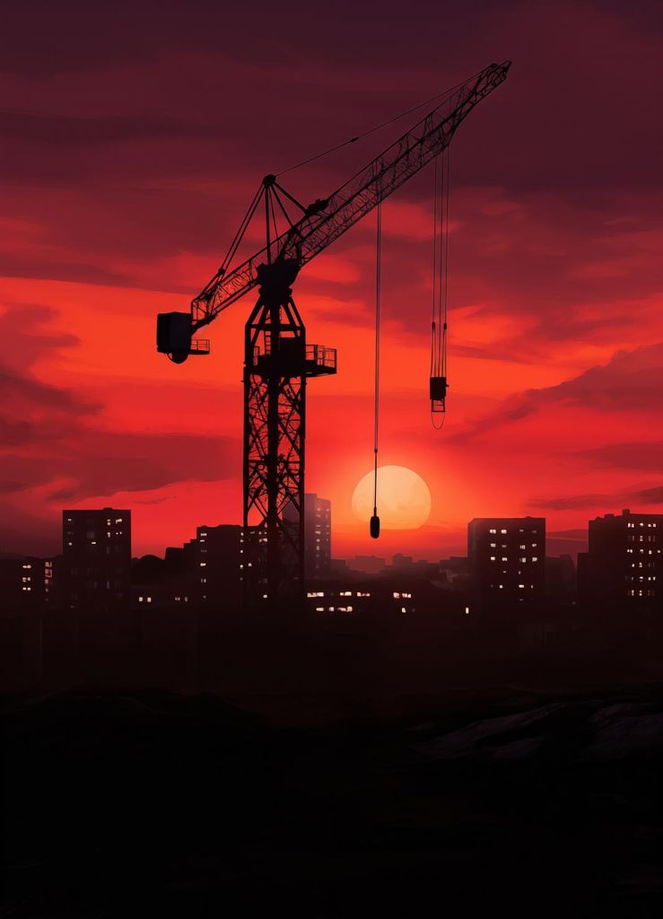 Plakat 20,5x28,4cm Dämmerung Über der Baustelle