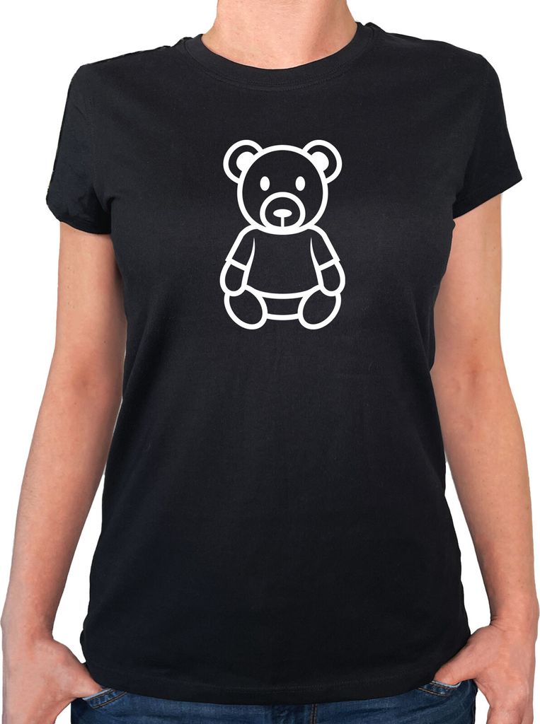 Huuraa Damen T-Shirt Teddybär Knuddelbär S Black Bio Baumwolle Fairtrade Damenshirt Geschenkidee