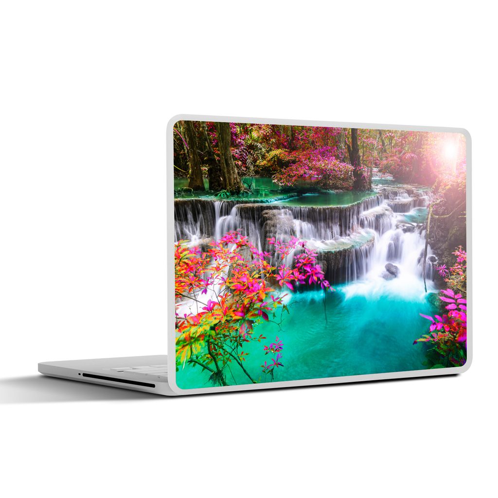 MuchoWow Laptop Aufkleber Sticker Cover Wasserfall - Sonne - Bäume - Regenbogen - Natur 32.5x23.5 cm - Sticker für Laptop - Selbstklebend