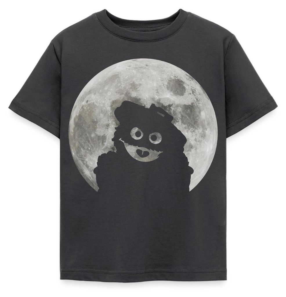 Spreadshirt Sesamstraße Oskar In Einer Vollmondnacht Kinder T-Shirt, 122/128 (7-8 Jahre), Dunkelgrau