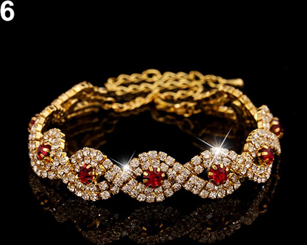 Elegantes Damen-Armband für Hochzeit, Bankett, Cocktailparty, Strass-Rot+Golden