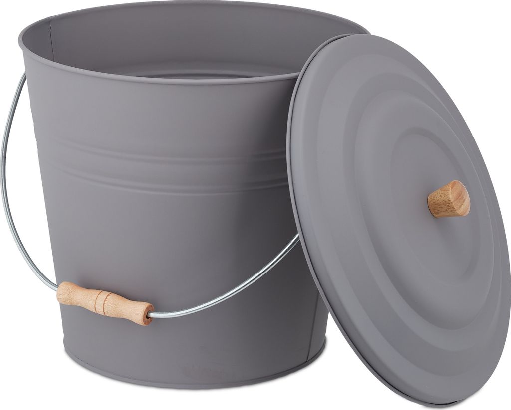 relaxdays Grauer Ascheeimer mit Deckel 12l Produktbild 