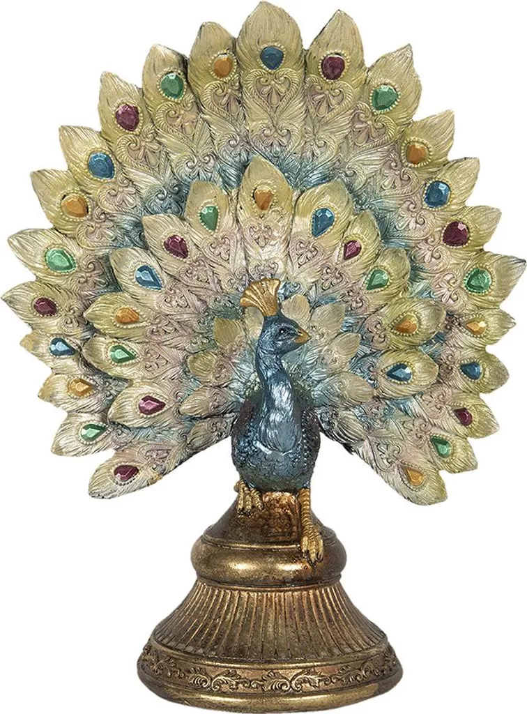 Clayre & Eef Figurina Pavone 22x12x30 cm Plastica color oro blu