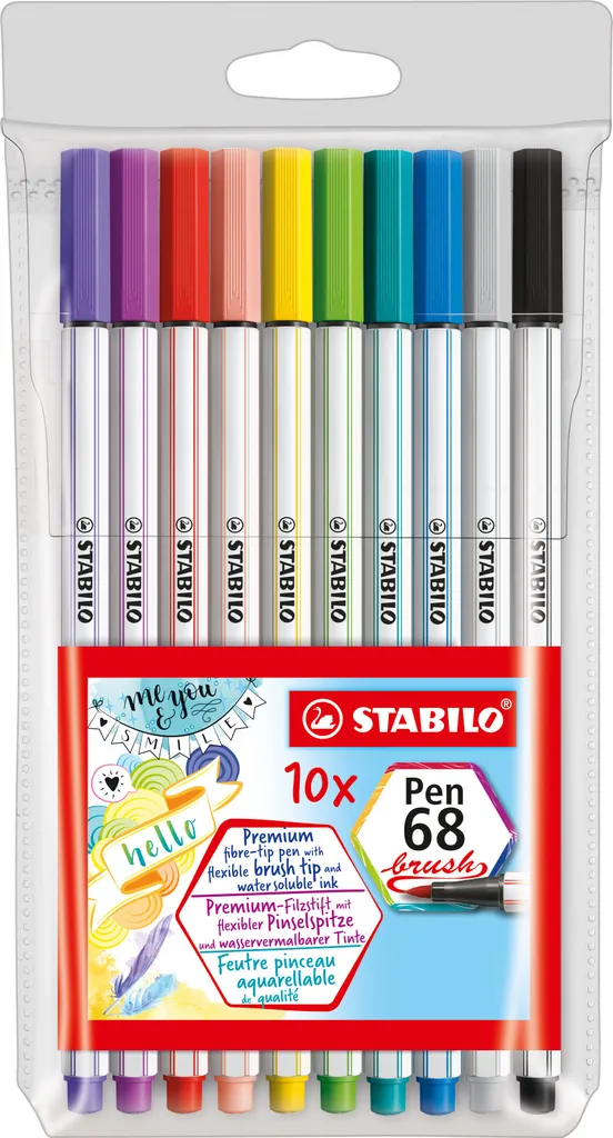 STABILO Pen 68 brush 10 Colori - Perfetti per Bullet Journal e Agenda