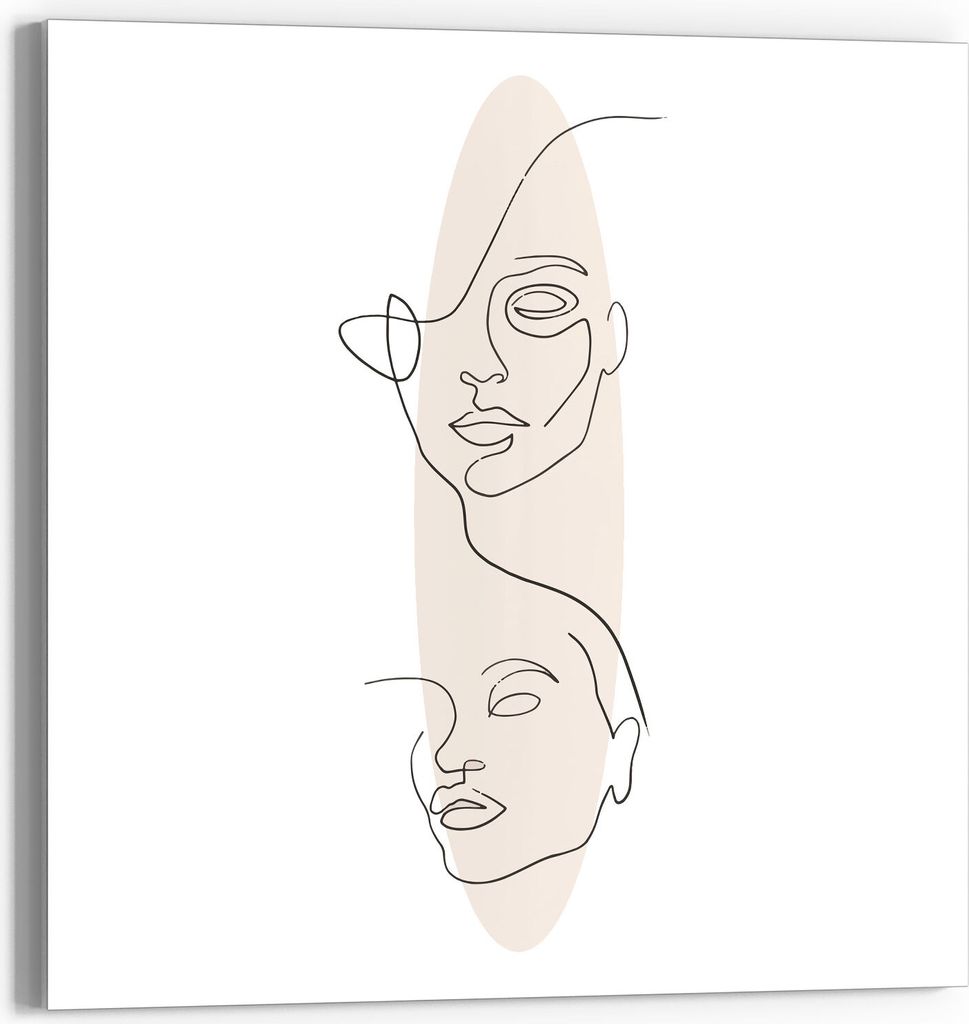 DEQORI Glasbild Echtglas 30x30 cm 'Linien-Gesichter vor Oval' Wandbild Bild modern Deko