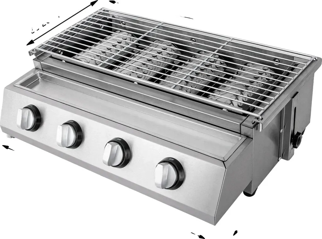 Barbecue à gaz extérieur 4 feux en inox gris clair - Modèle Gourmet