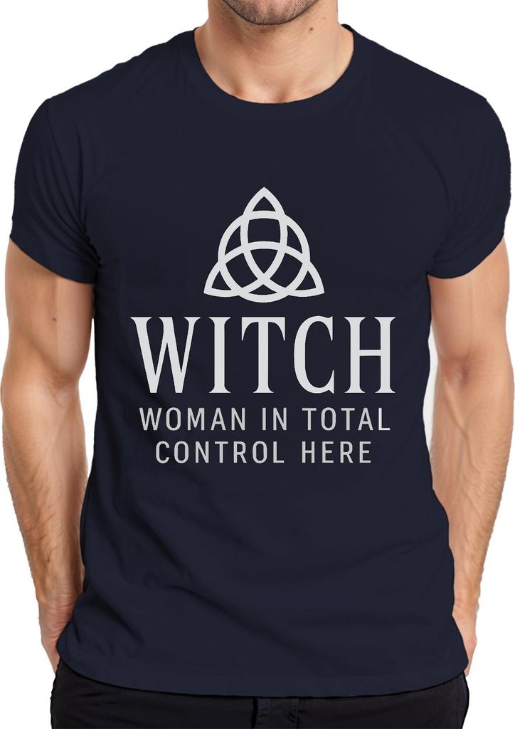 Witch Woman In Total Control Here Wicca Hexe keltisch Triquetra Herren T-Shirt, Navy, L