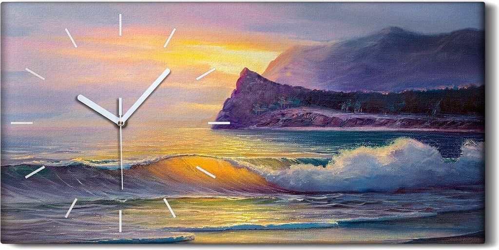 Leinwand Uhr Küche Wohnzimmer Bild Kunstdruck 60x30 Gemälde Küste Ozean Wellen - weiße Hände