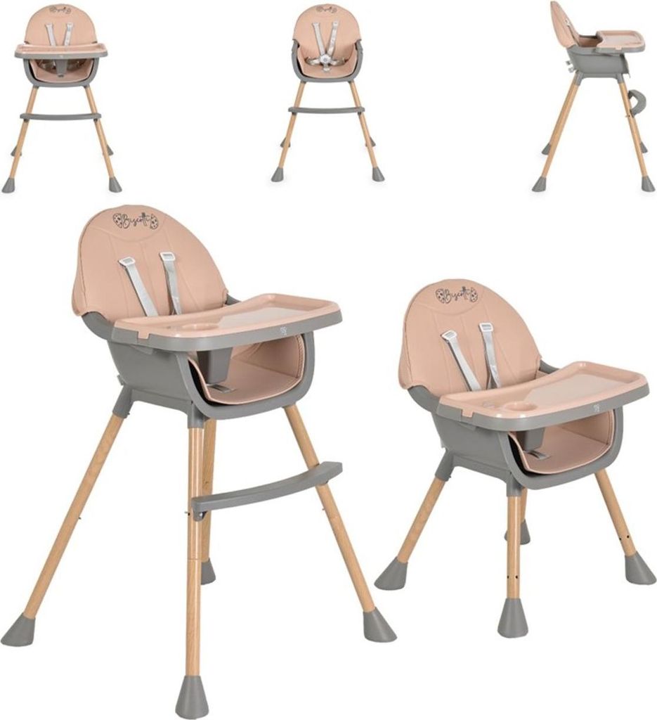 Moni Kinderhochstuhl Biscotti 2 in 1 Kinderstuhl Anti-Rutsch-Füße Doppeltablett rosa