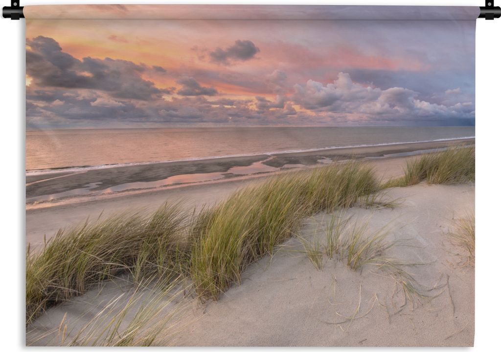 MuchoWow Wandteppich Wandbehang Strand - Meer - Dünen - Niederlande - Rosa 120x90 cm Tapisserie Dekoration Wandtuch - Wohnen - Aufhänger für d...