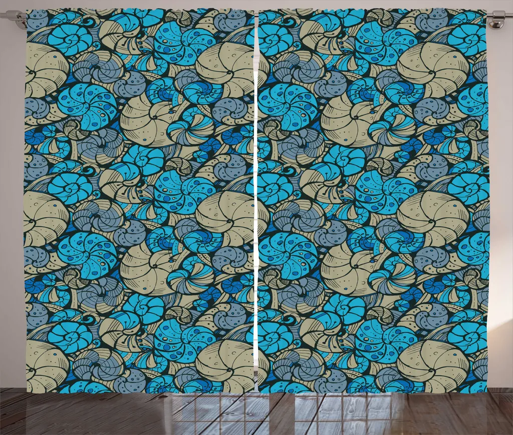 Paire de rideaux de salon thème sous-marin avec crochets 280x225cm