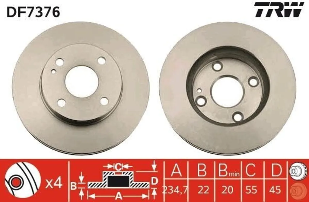 Disque de frein avant ventilé TRW DF7376 pour Mazda 323 (BA) 1.5 1.6