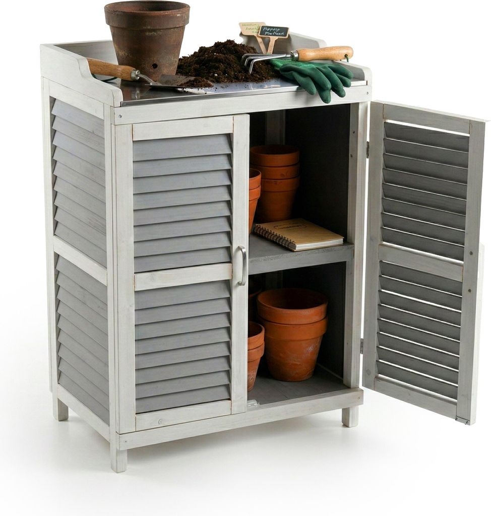 Relaxdays Pflanztisch mit Unterschrank, Holz, Eisen Produktbild 