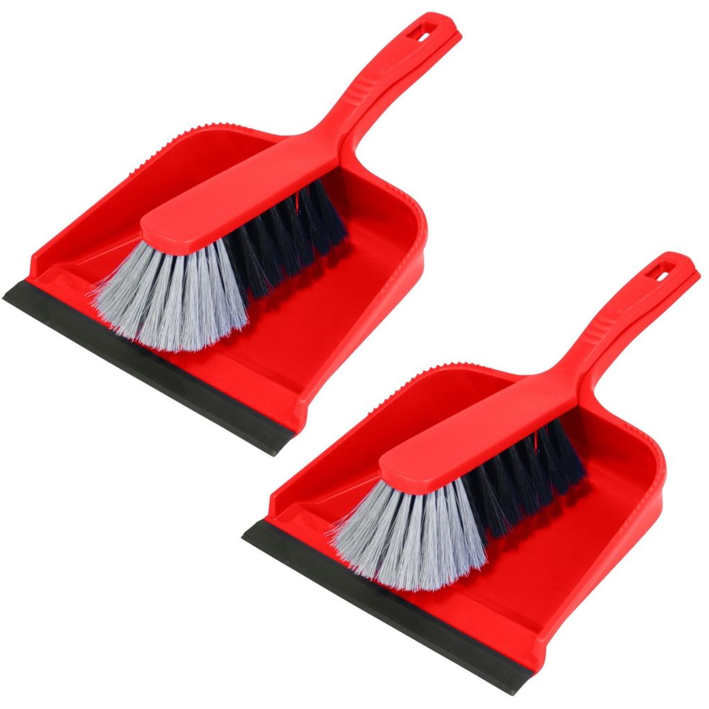 Novaliv 2er Kehrblech Set Kehrblechgarnitur ROT Kunststoff Kehrblechbesen zum Aufkehren Handfeger Kunstborsten PPN Kehrblechset Kehrschaufel 20 cm ...