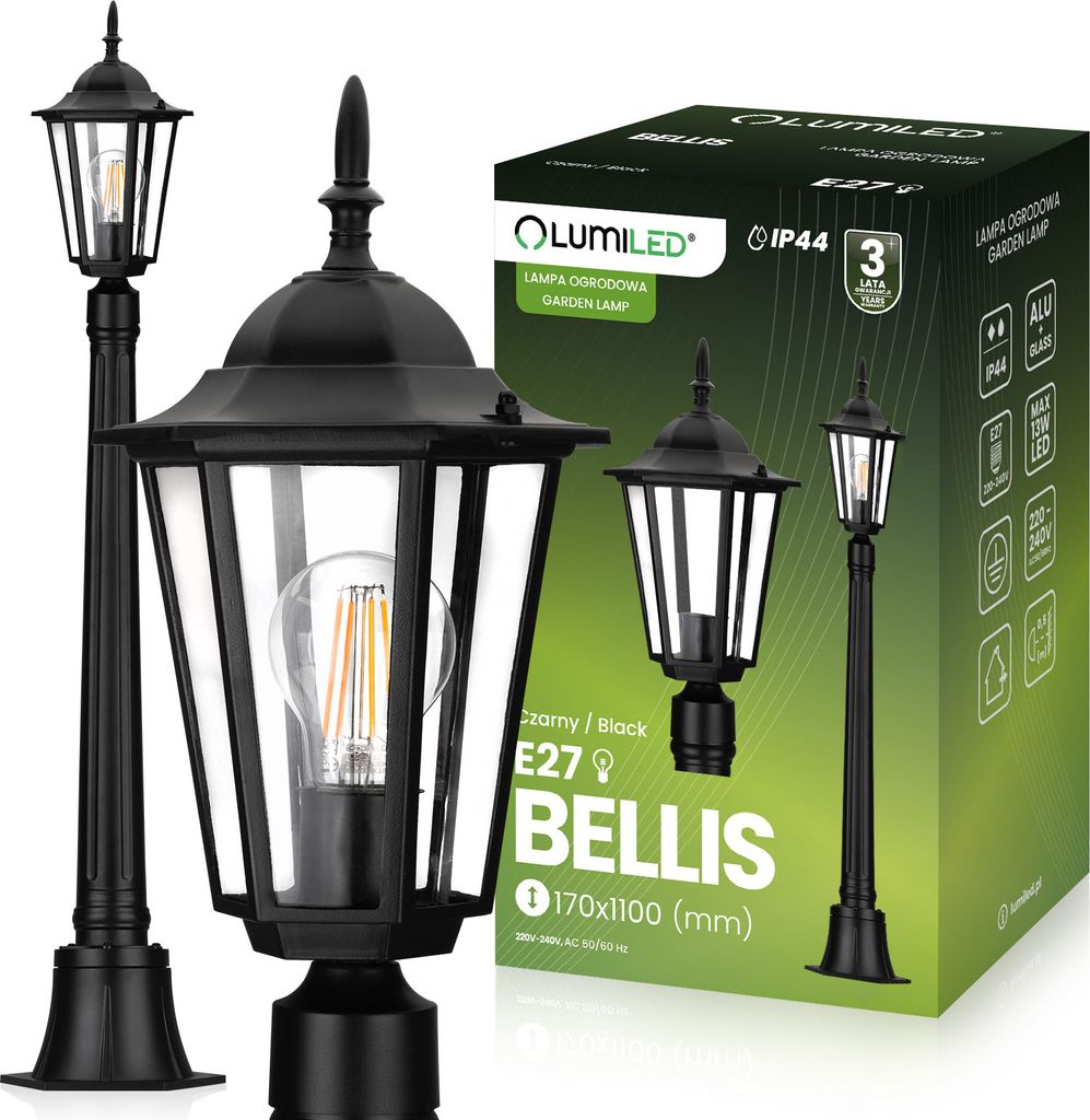 Lampa Ogrodowa Zewnętrzna E27 SŁUPEK LATARNIA 1m Czarna Zdjęcie produktu 