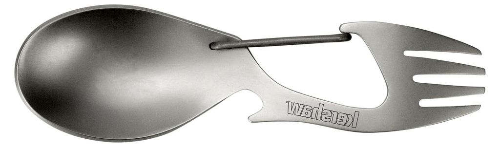 Ration Multi Tool Göffel aus Edelstahl, Löffel, Gabel, Karabiner und Flaschenöffner, Normale Länge und XL