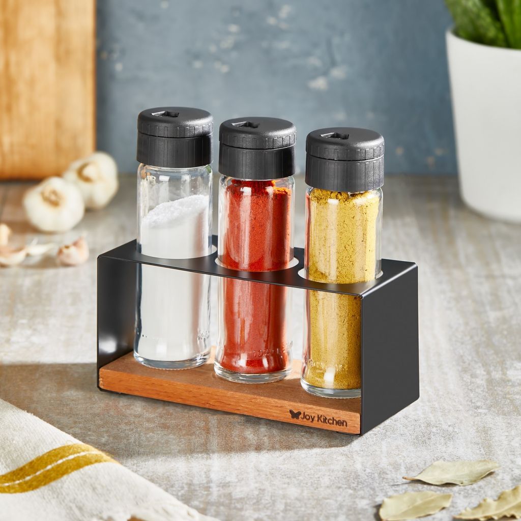Hermia Concept, UP00759, Gewürzdosen-Set (4-teilig), Natürlich, 100 % GLAS, 15 x 4 x 4 cm