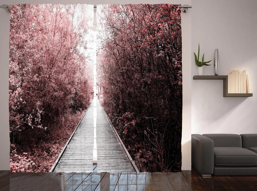 ABAKUHAUS Rideau Rustique à Fronces Rose et Gris 280 x 225 cm avec Crochets