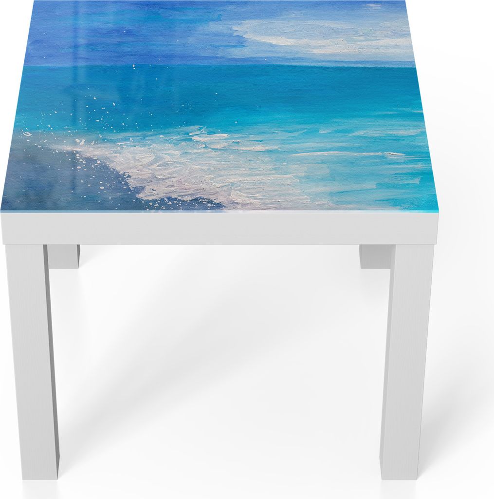 DEQORI Couchtisch 55x55 cm Weiß 'Meer der Ruhe' Glas Beistelltisch Glastisch modern