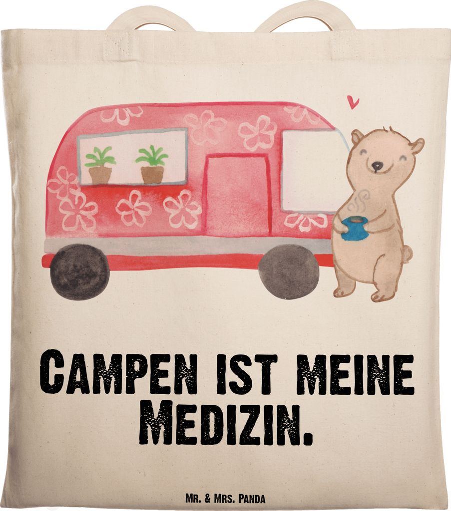 Mr. & Mrs. Panda Shopping Tasche Bär Camper - Transparent - Geschenk, Beutel, Uni, Campingplatz, canvas, Wohnmobil, Laptoptasche, Zelten, Tote Bag...