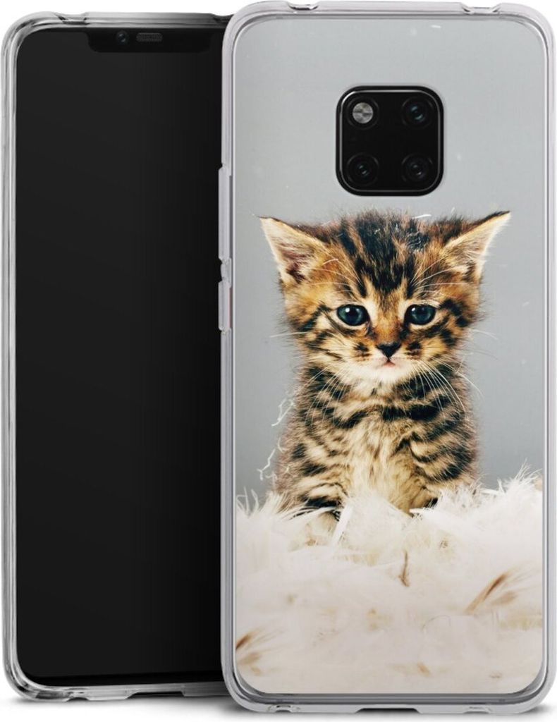 DeinDesign Handyhülle für Huawei Mate 20 Pro Silikon Hülle Case Smartphone Schutzhülle Feder Haustier Katze