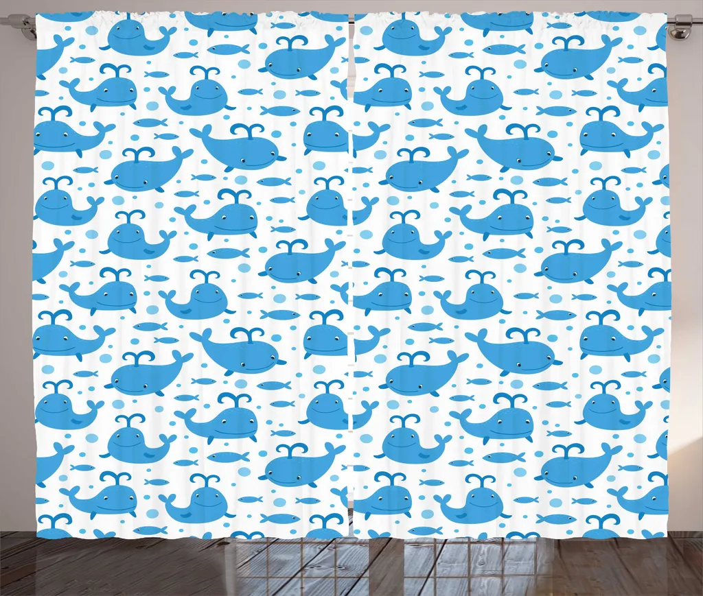 Rideau Rustique Thème Marin avec Boucles et Crochets 280 x 225 cm Bleu