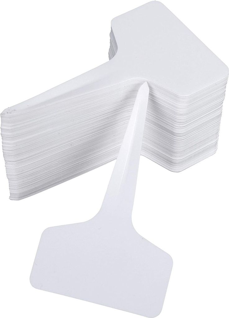 Gartenetiketten Wasserfest Kunststoff Gartenschilder Pflanzenschilder T-Form Anhänger Pflanzenschilder Etikett für Saatgut Weiß 100 Stück