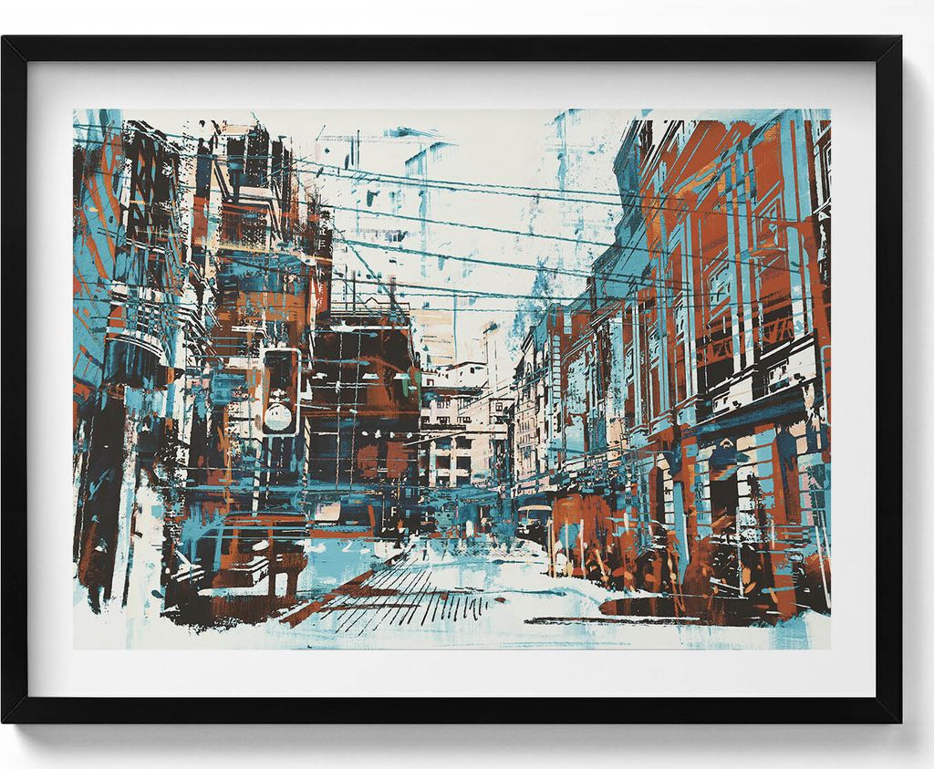 Straßenkunst– Wandbild mit Rahmen – Gerahmtes Bild – Wanddekoration – 80x60 cm – Schwarz Rahmen