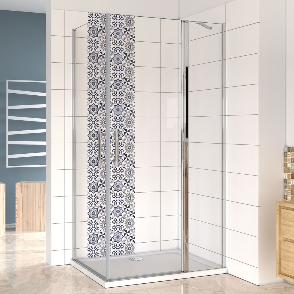 80(Drehtür)x100(Drehtür+feste Scheibe)x195cm Nano ESG Drehtür Falttür Schwenktür Eckdukabine Duschabtrennung Eckdusche
