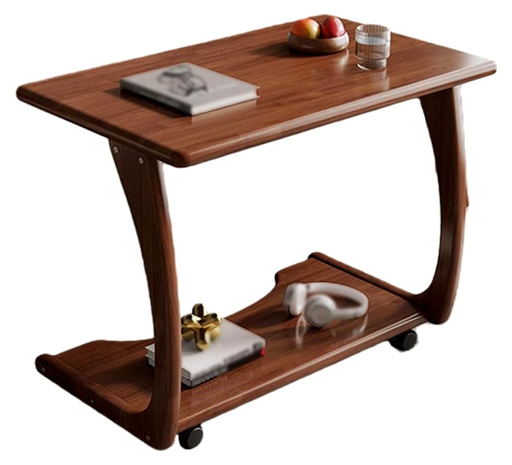 Beistelltisch aus Massivholz mit Rollen, fahrbarer Nachttisch und Computertisch, Mini-Couchtisch für kleine Wohnungen, Schlafzimmer und Wohnzimmer...